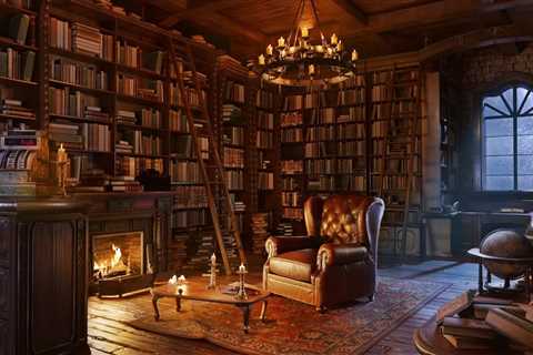 Old Book Shop Ambience – Rain & Thunder Sounds | Warm Fireplace | Sleep