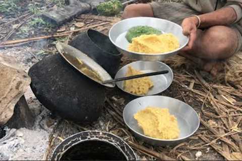 Himalayan organic food cooking eating dido and sisno Nepali food village food