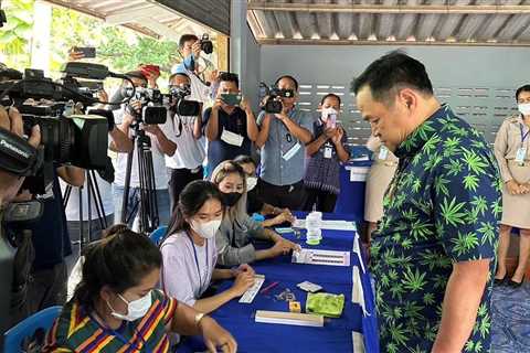 Thai PM candidate casts vote in marijuana-print shirt